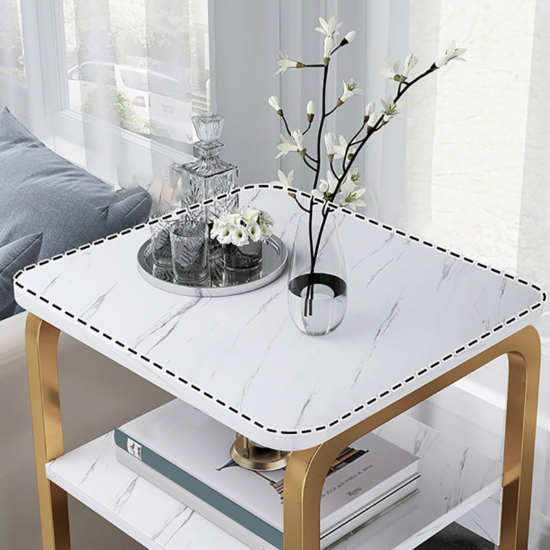 Modern Farmhouse Rectangular Wood Side End Table with Four Metal Legs