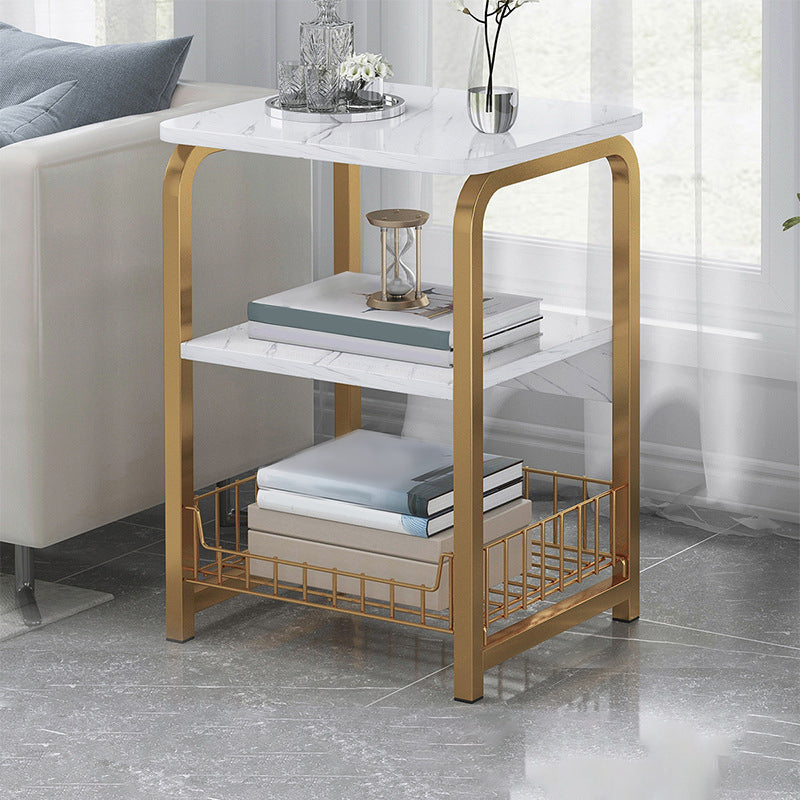 Modern Farmhouse Rectangular Wood Side End Table with Four Metal Legs