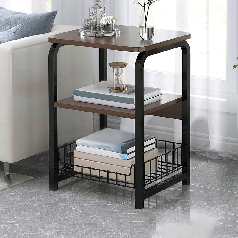 Modern Farmhouse Rectangular Wood Side End Table with Four Metal Legs