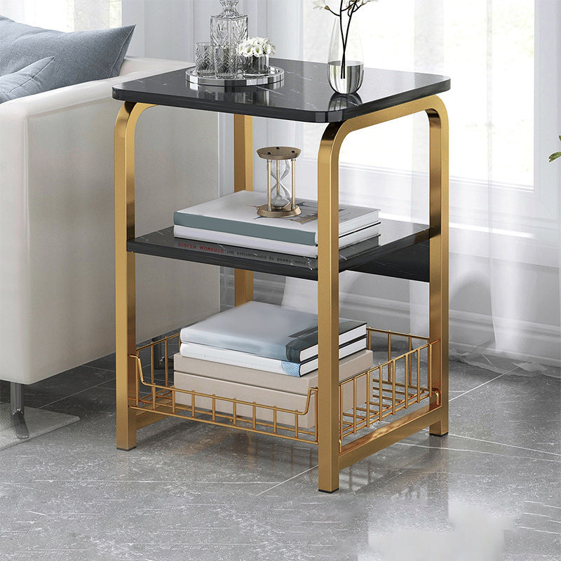 Modern Farmhouse Rectangular Wood Side End Table with Four Metal Legs
