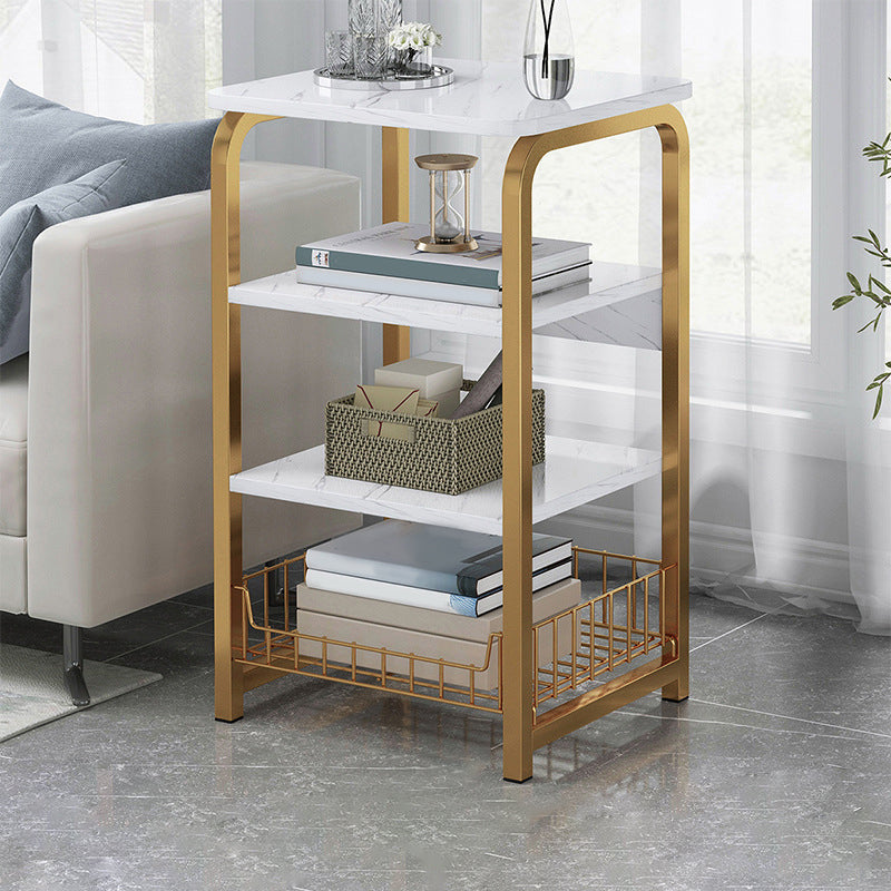 Modern Farmhouse Rectangular Wood Side End Table with Four Metal Legs