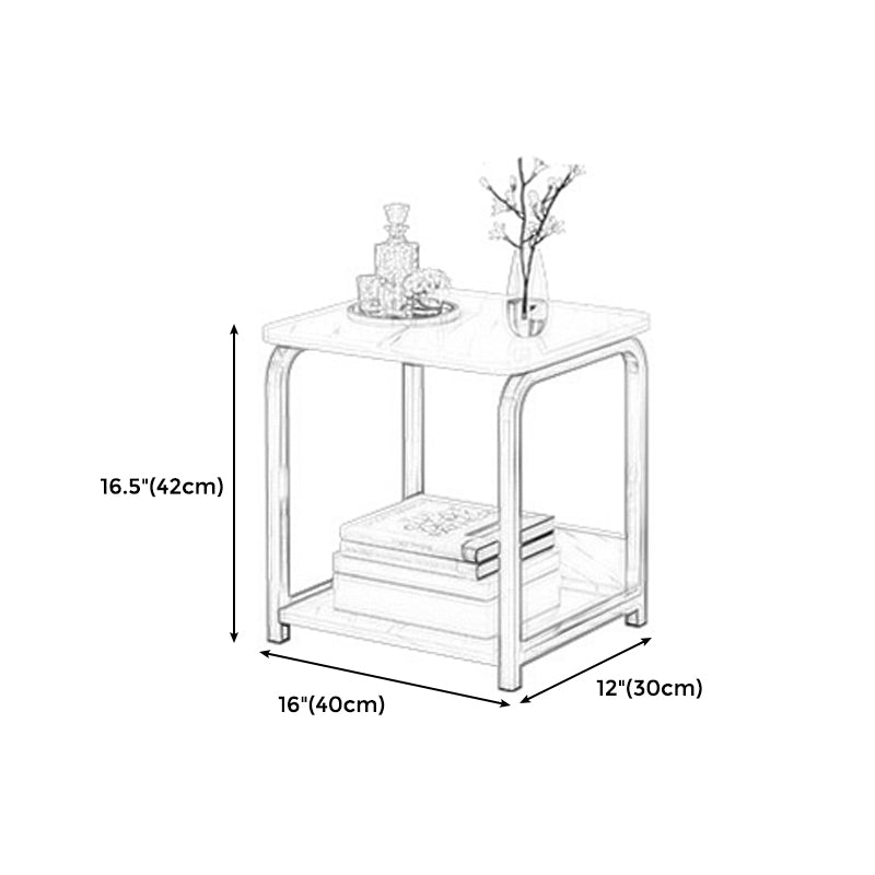 Modern Farmhouse Rectangular Wood Side End Table with Four Metal Legs