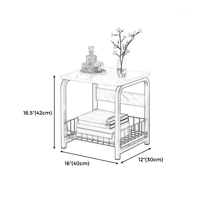 Modern Farmhouse Rectangular Wood Side End Table with Four Metal Legs