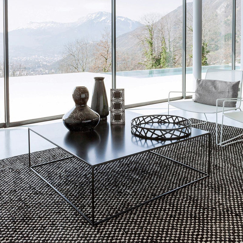 White/Black Metal Frame Coffee Table Modern Square Assembled Table