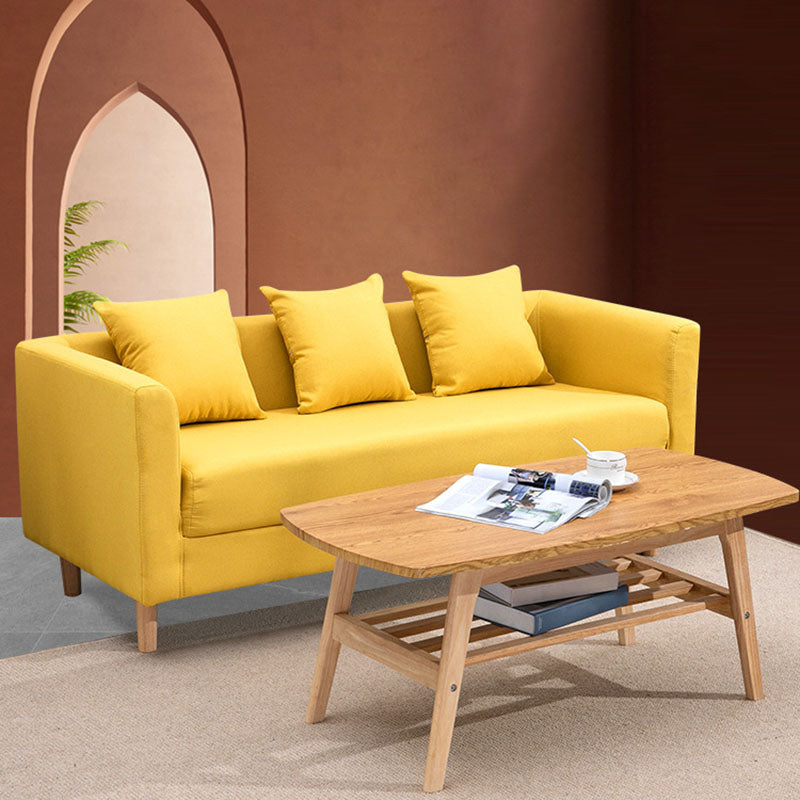Contemporary Square Arm Standard Settee Couch with Pillows for 3 People