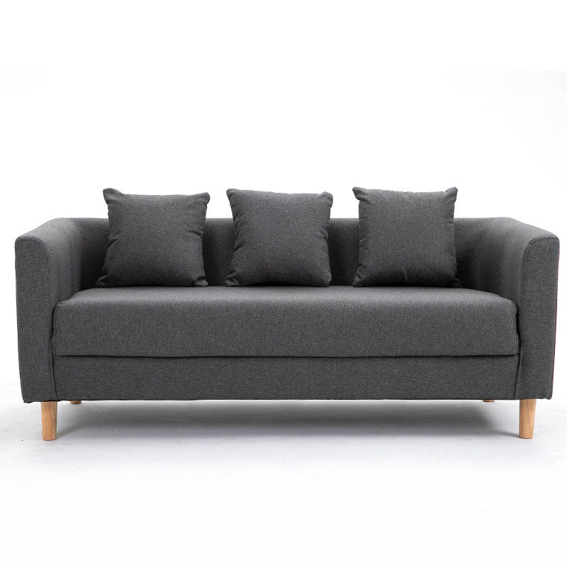 Contemporary Square Arm Standard Settee Couch with Pillows for 3 People