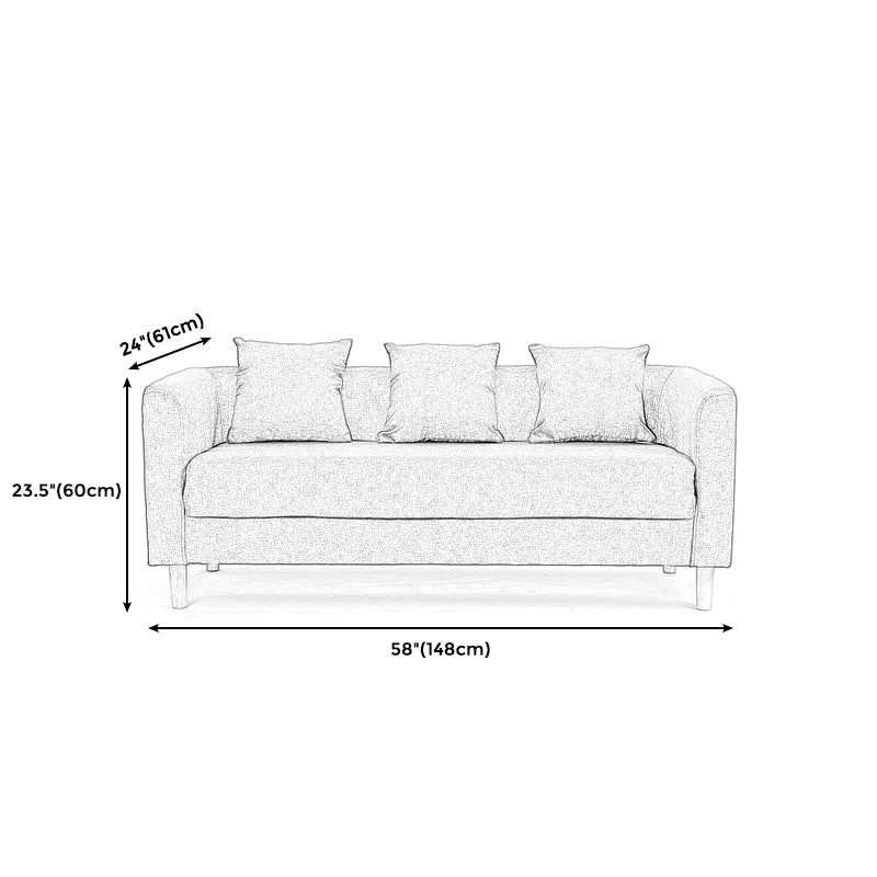 Contemporary Square Arm Standard Settee Couch with Pillows for 3 People