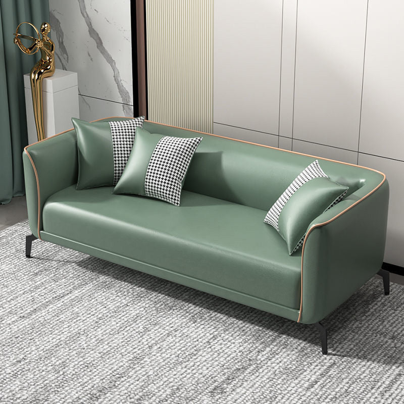 Tight Back Sofa Scandinavian Faux Leather Square Arm Sofa for Living Room