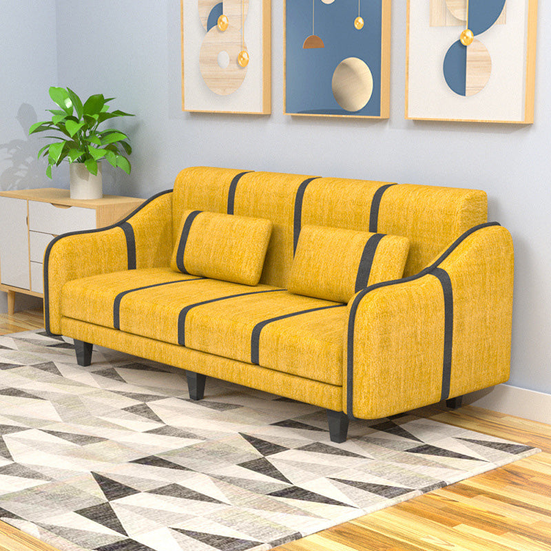 Contemporary Sleeper with 2 Pillows and Six Black Legs for Apartment and Living Room