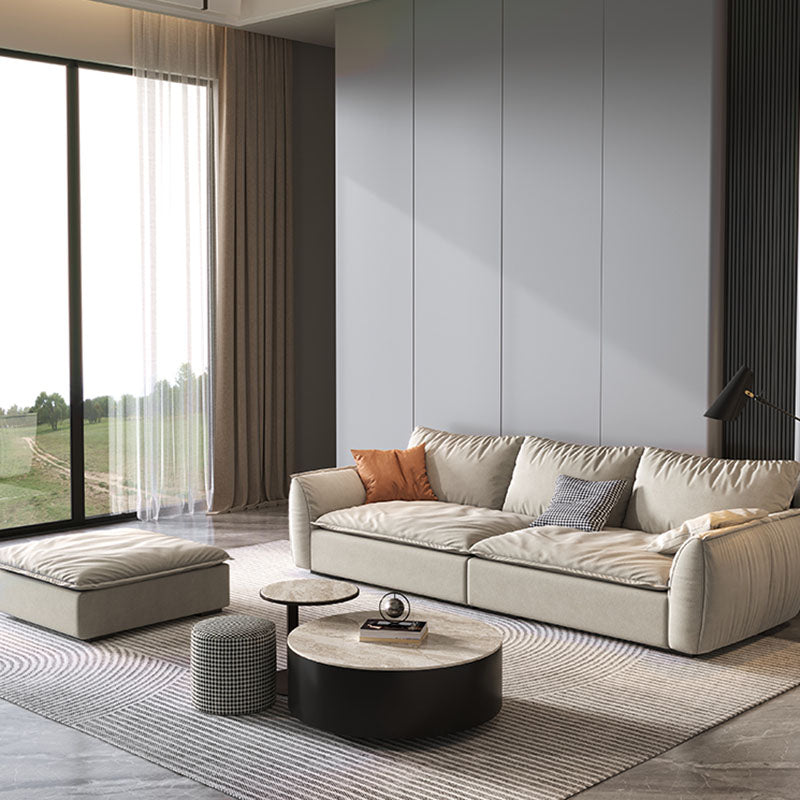 Stain Resistant Stationary Slipcovered Faux Leather Cushions Settee