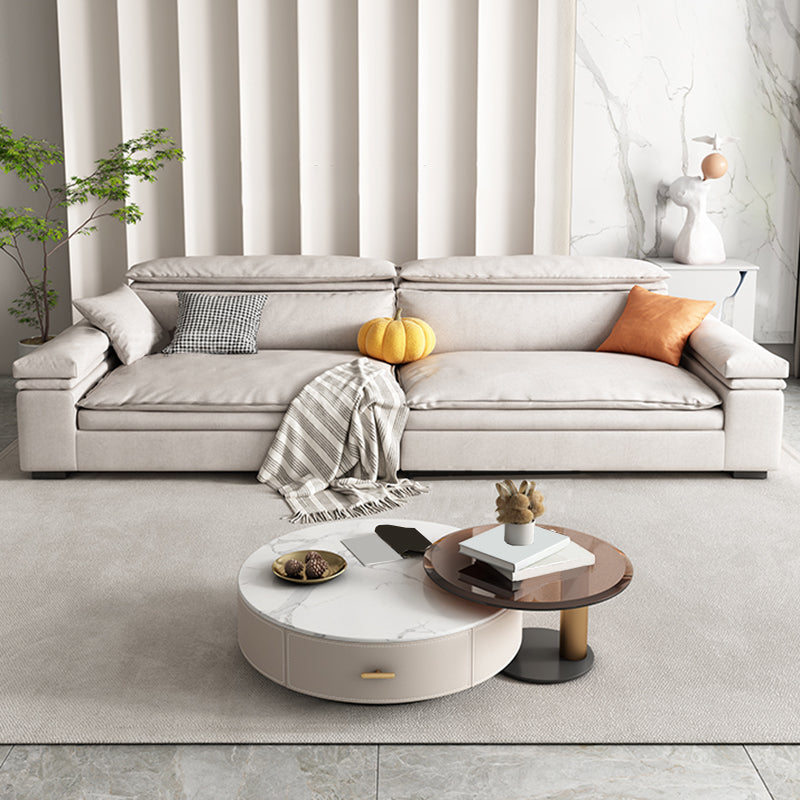 Stationary Stain Resistant Faux Leather Living Room Square Arm Sofa