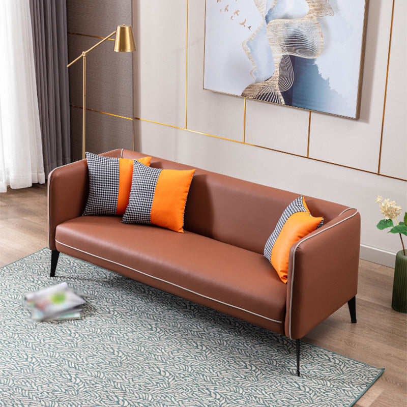 Scandinavian Faux Leather Tight Back Sofa with Square Arms for Living Room