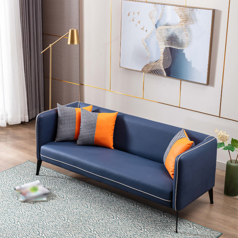 Scandinavian Faux Leather Tight Back Sofa with Square Arms for Living Room