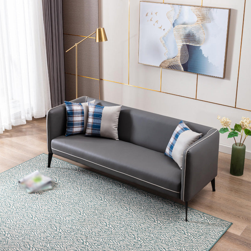Scandinavian Faux Leather Tight Back Sofa with Square Arms for Living Room
