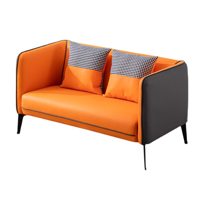 Scandinavian Faux Leather Tight Back Sofa with Square Arms for Living Room