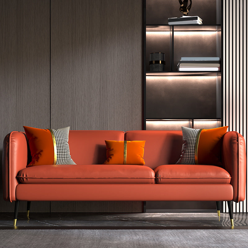 Contemporary Faux Leather Square Arm Sofa with Tight Back for Apartment