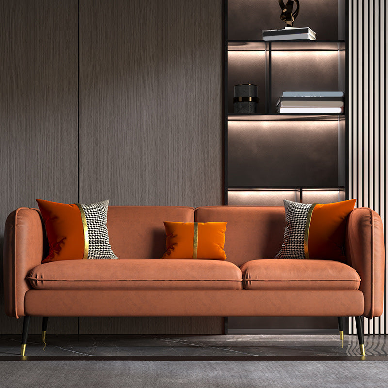 Contemporary Faux Leather Square Arm Sofa with Tight Back for Apartment