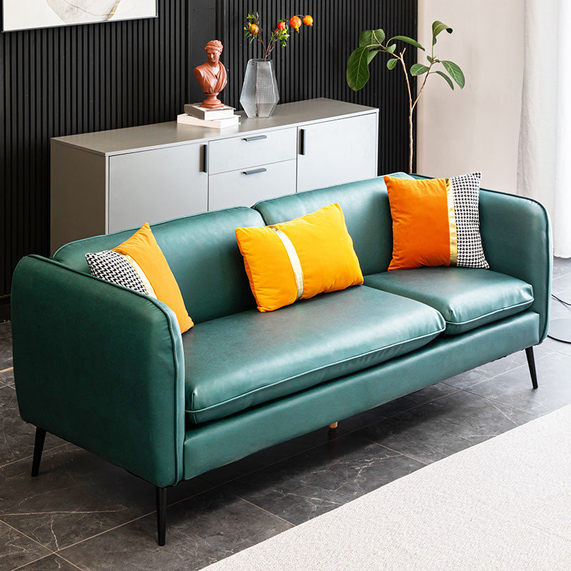 Contemporary Faux Leather Square Arm Sofa with Tight Back for Apartment