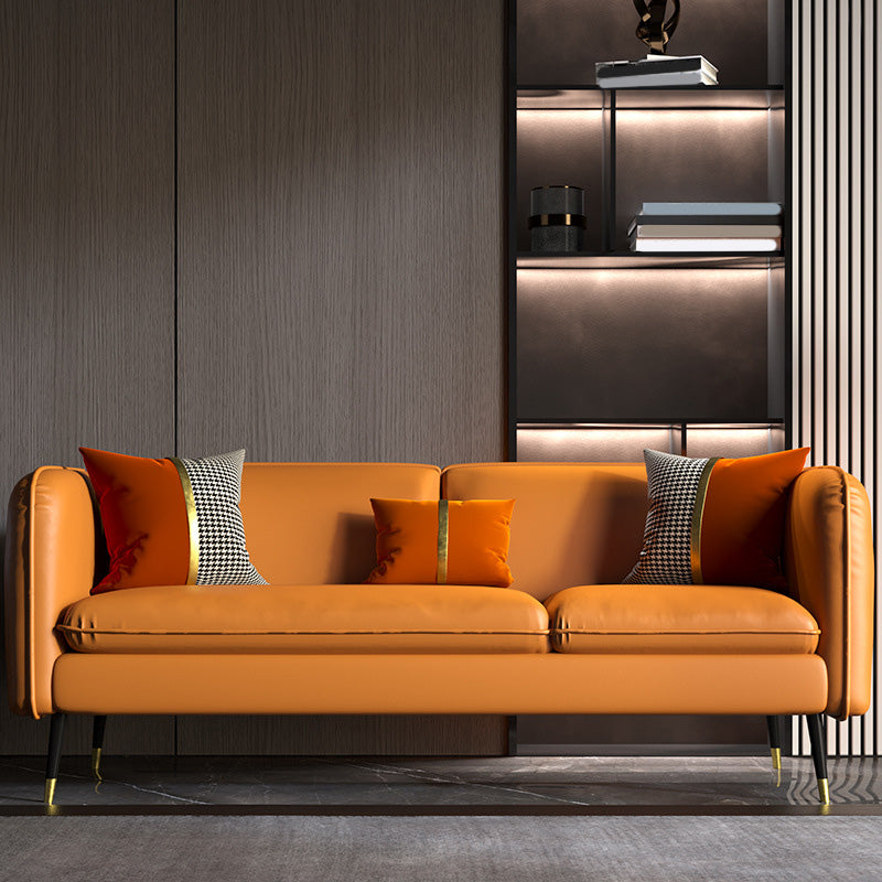 Contemporary Faux Leather Square Arm Sofa with Tight Back for Apartment