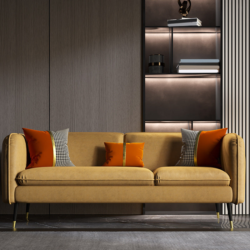 Contemporary Faux Leather Square Arm Sofa with Tight Back for Apartment