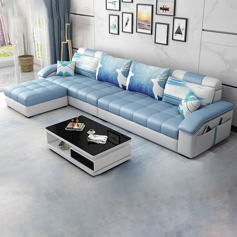 Sloped Arms Faux Leather and Cotton Blend Sectionals Sofa for Four People