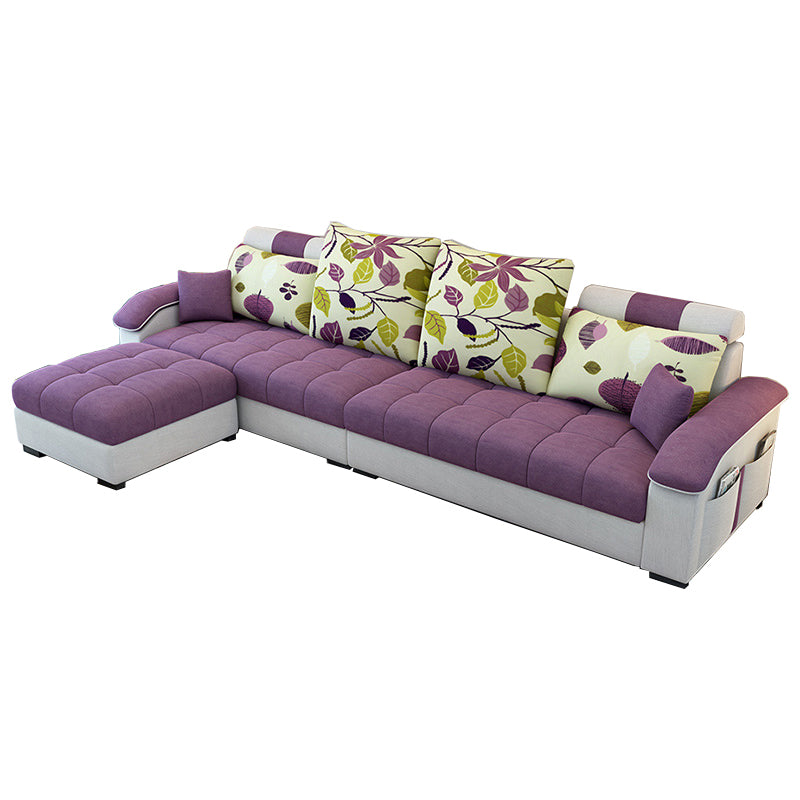 Sloped Arms Faux Leather and Cotton Blend Sectionals Sofa for Four People