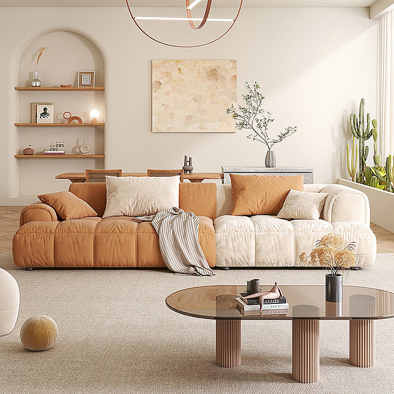 Velvet Round Arm Sectionals 24.8"High Tight Back Sofa with 4 Pillows