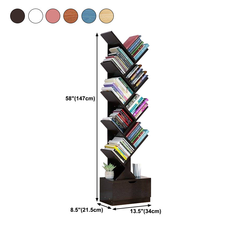 8.46"W Bookshelf Scandinavian Style Bookcase for Home Study Room with 1 Drawer