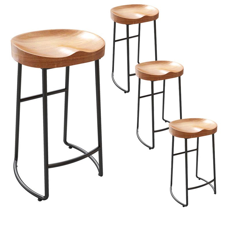 Contemporary Solid Wood Bar Stool Metal Bar Stool with Contoured Seat