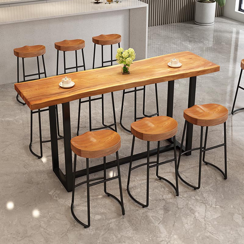 Contemporary Solid Wood Bar Stool Metal Bar Stool with Contoured Seat