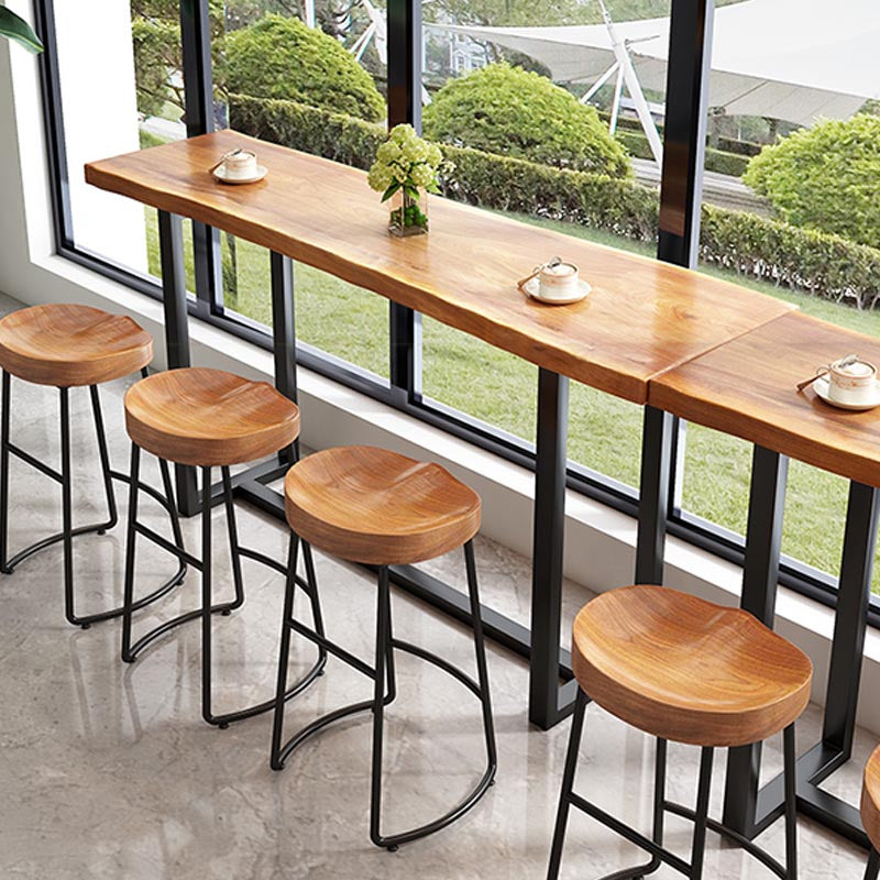 Contemporary Solid Wood Bar Stool Metal Bar Stool with Contoured Seat