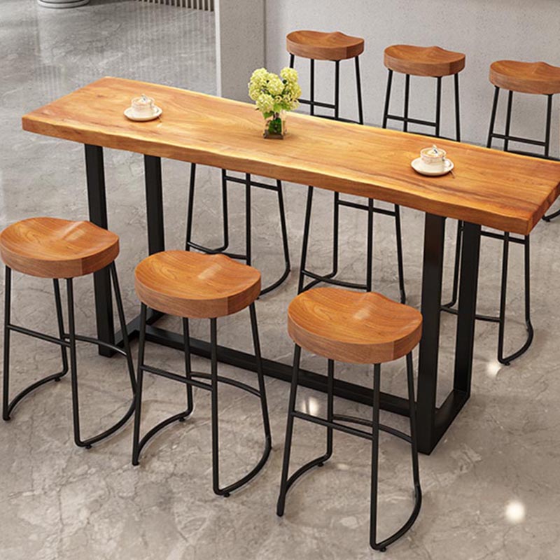 Contemporary Solid Wood Bar Stool Metal Bar Stool with Contoured Seat