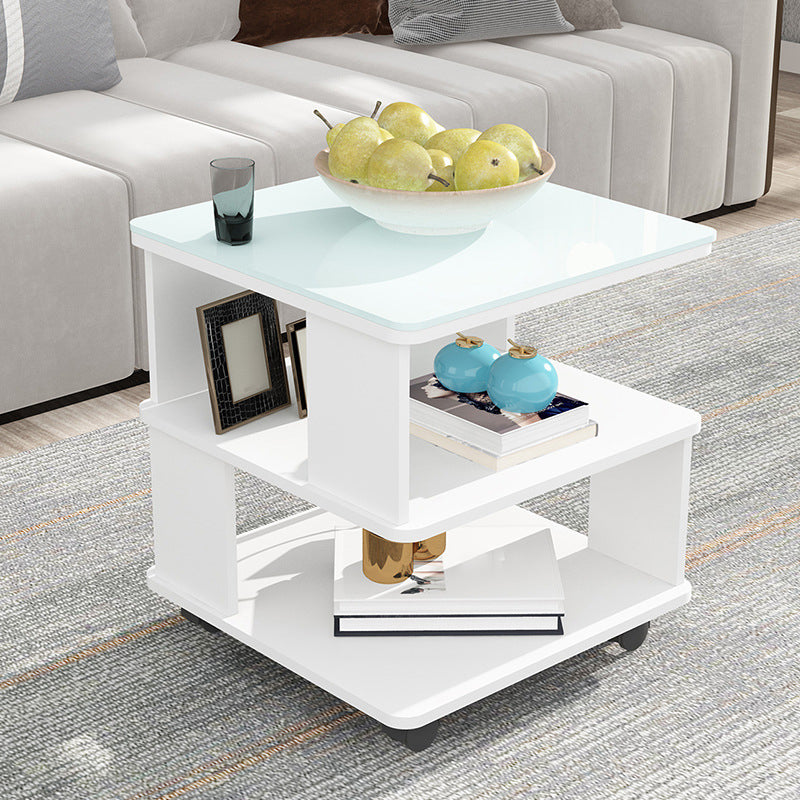 Square with Casters Side Table Wooden 19.69" High Shelf Included End Table