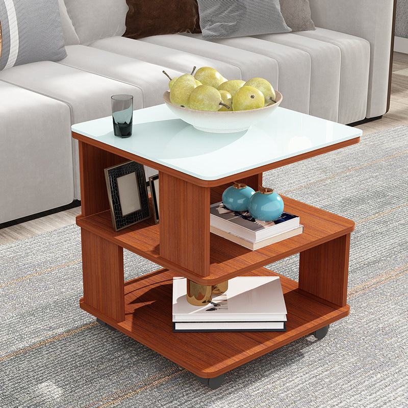 Square with Casters Side Table Wooden 19.69" High Shelf Included End Table
