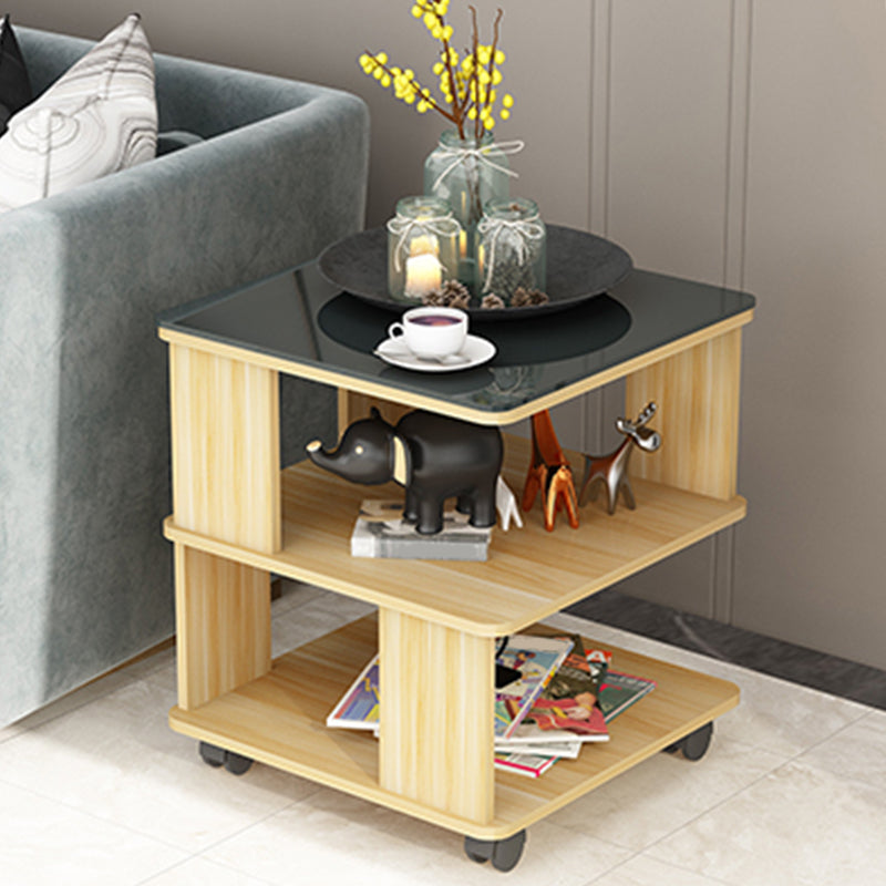 Square with Casters Side Table Wooden 19.69" High Shelf Included End Table