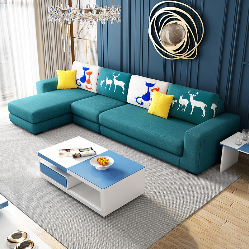 Cotton Blend Sofa and Faux Leather Square Arm Pillowed Back Cushions Sectionals