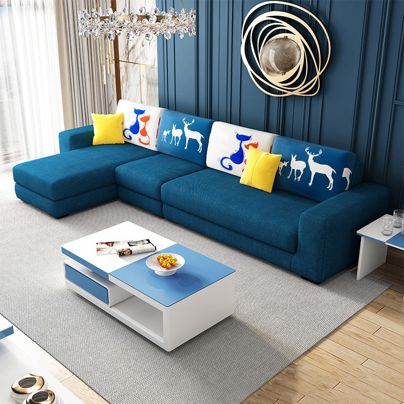 Cotton Blend Sofa and Faux Leather Square Arm Pillowed Back Cushions Sectionals