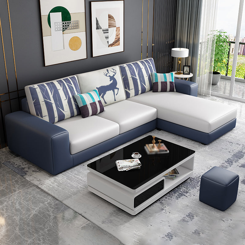 Cotton Blend Sofa and Faux Leather Square Arm Pillowed Back Cushions Sectionals
