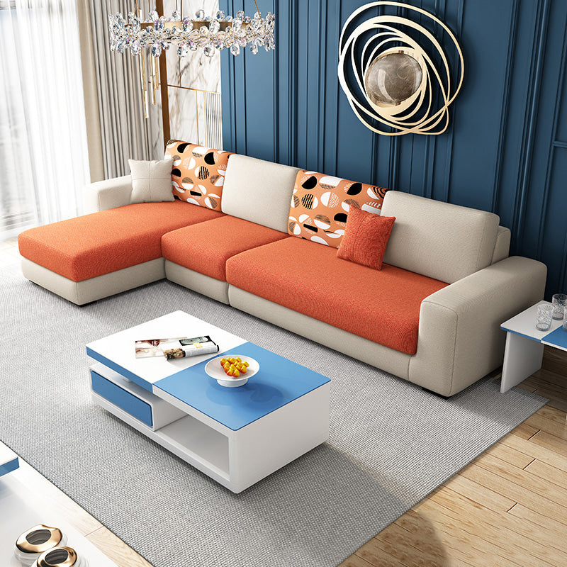 Cotton Blend Sofa and Faux Leather Square Arm Pillowed Back Cushions Sectionals