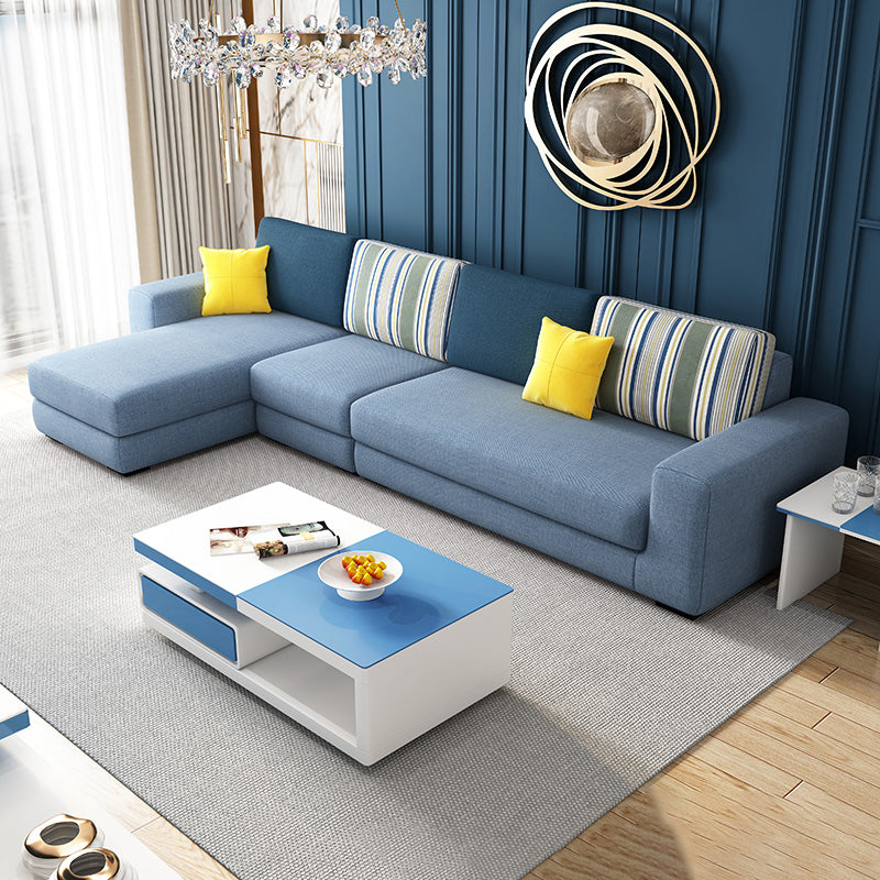Cotton Blend Sofa and Faux Leather Square Arm Pillowed Back Cushions Sectionals