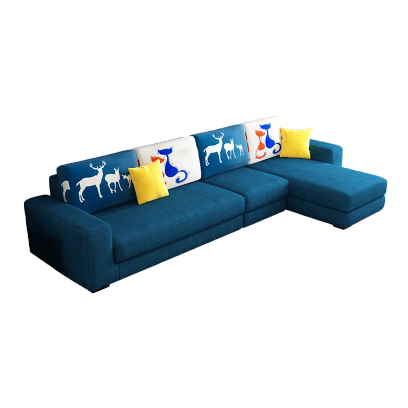 Cotton Blend Sofa and Faux Leather Square Arm Pillowed Back Cushions Sectionals