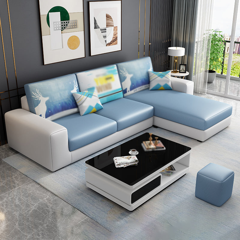 Cotton Blend Sofa and Faux Leather Square Arm Pillowed Back Cushions Sectionals
