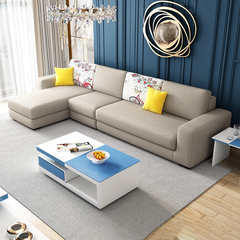 Cotton Blend Sofa and Faux Leather Square Arm Pillowed Back Cushions Sectionals
