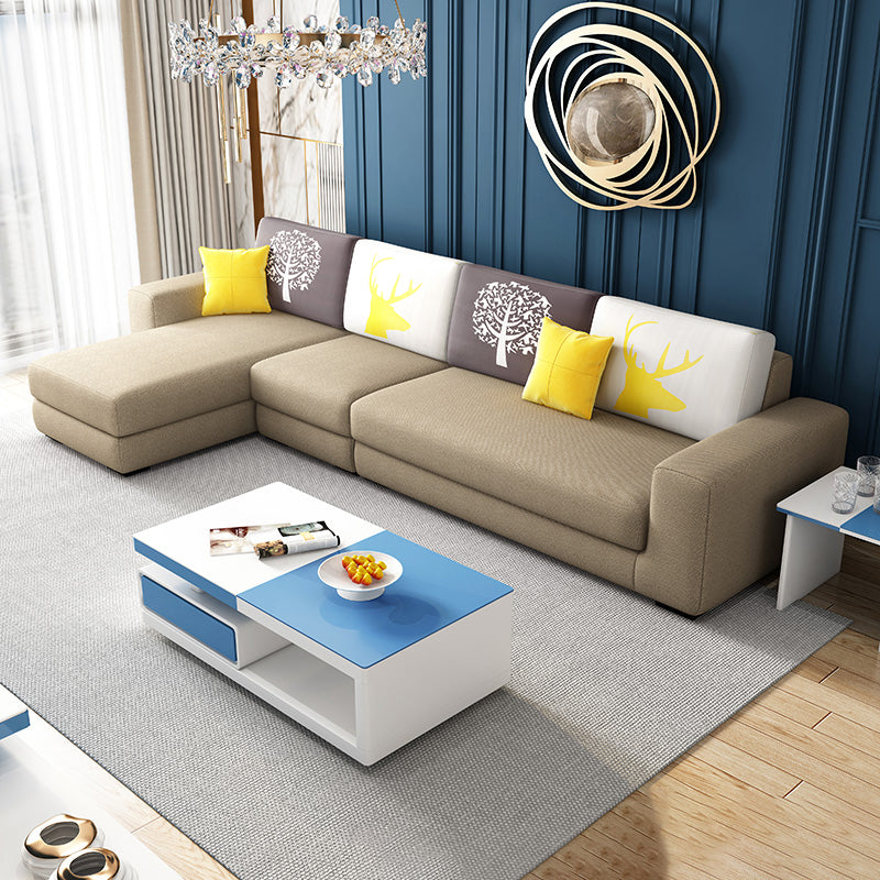 Cotton Blend Sofa and Faux Leather Square Arm Pillowed Back Cushions Sectionals