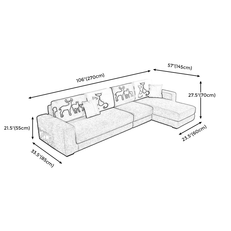 Cotton Blend Sofa and Faux Leather Square Arm Pillowed Back Cushions Sectionals