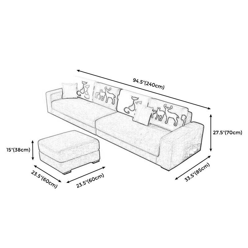 Cotton Blend Sofa and Faux Leather Square Arm Pillowed Back Cushions Sectionals