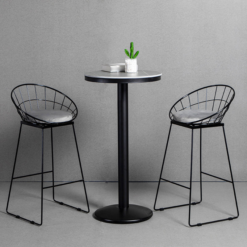 1/3 Pieces Industrial Iron Bar Table Set Round Bistro Set with Grey Faux Marble Top