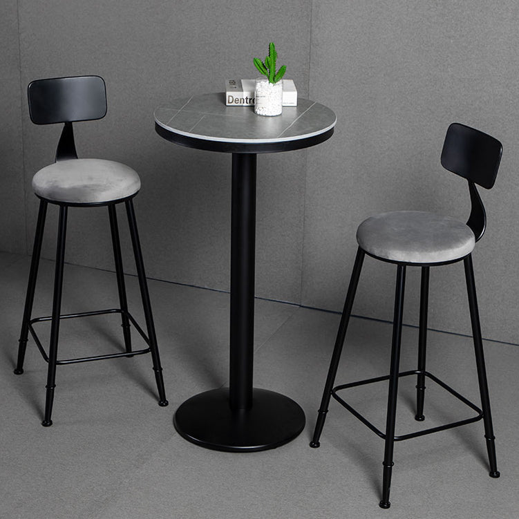 1/3 Pieces Industrial Iron Bar Table Set Round Bistro Set with Grey Faux Marble Top