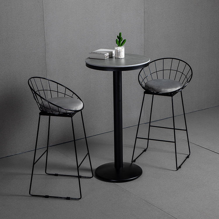 1/3 Pieces Industrial Iron Bar Table Set Round Bistro Set with Grey Faux Marble Top