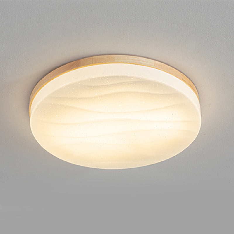1-Light Round Flush Light Fixtures Modern Style Wood Flush Mount Lighting